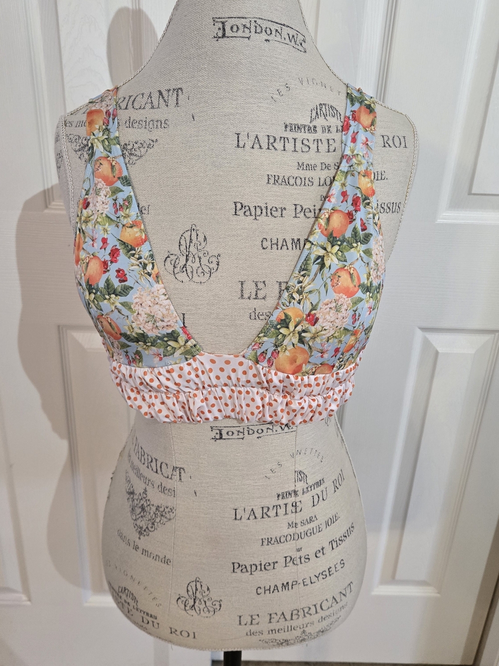L'ATISTE Light Blue Floral & Peach Polka Dot Crop Top